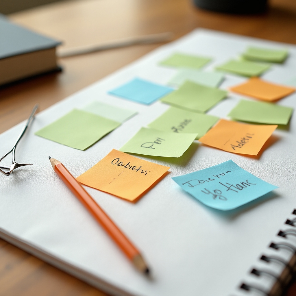Mappa visiva di un percorso professionale con post-it e appunti su una lavagna