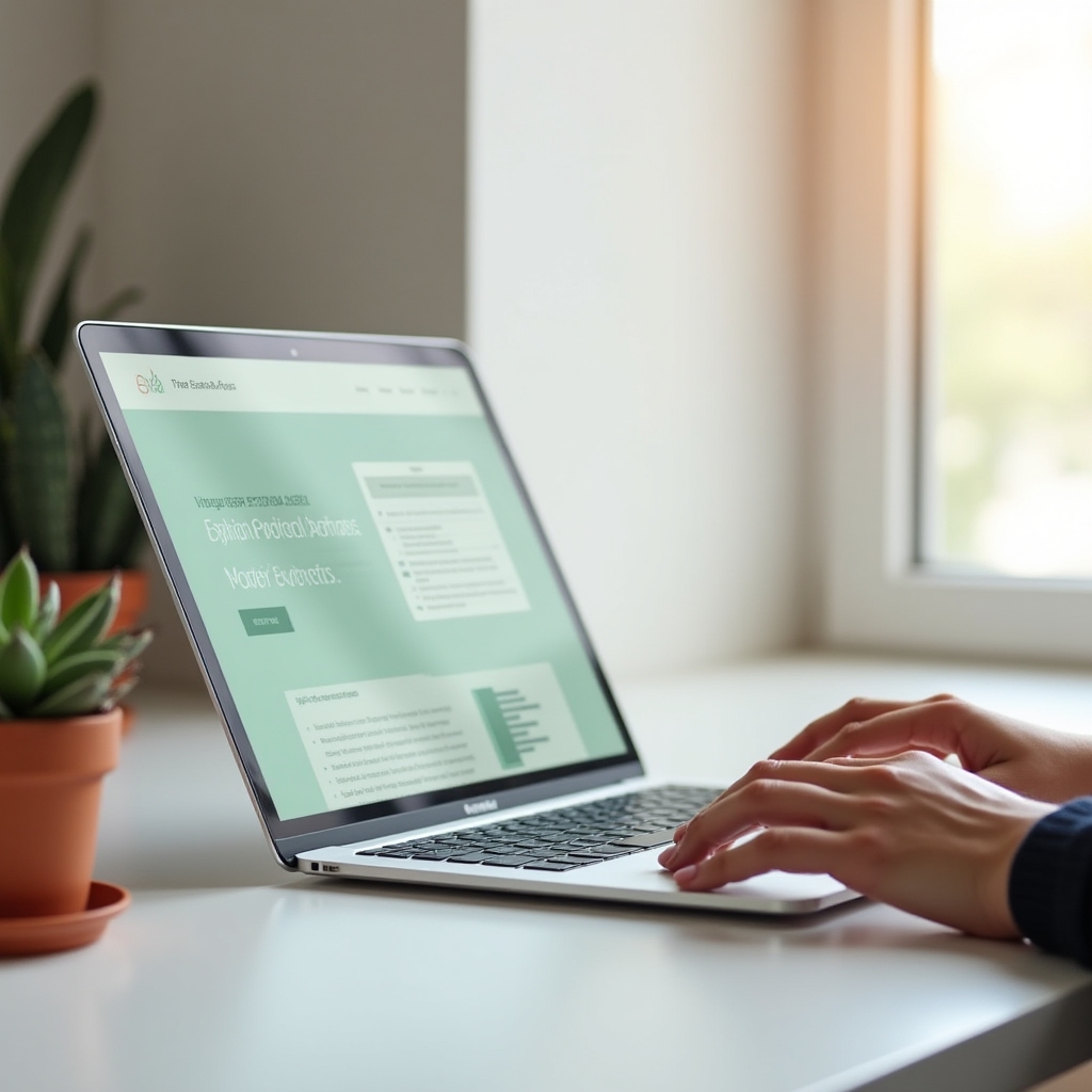 Schermo di laptop con interfaccia della piattaforma Galenvemor aperta, design pulito, ambiente di studio moderno